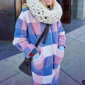 Pink and Blue Long Plaid Jacket Pennylane Coat